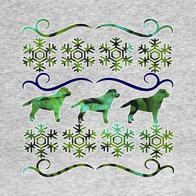 Green Batik  Labrador Ugly Christmas Sweater Design by artbyomega